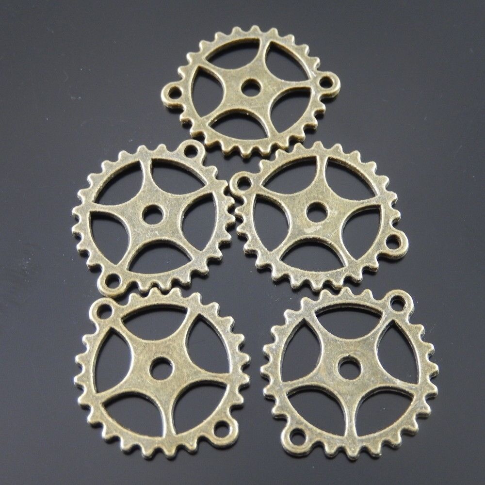 20-pack Antiqued Bronze Alloy Gear Connector Jewelry Making Pendant Charm 25x2mm