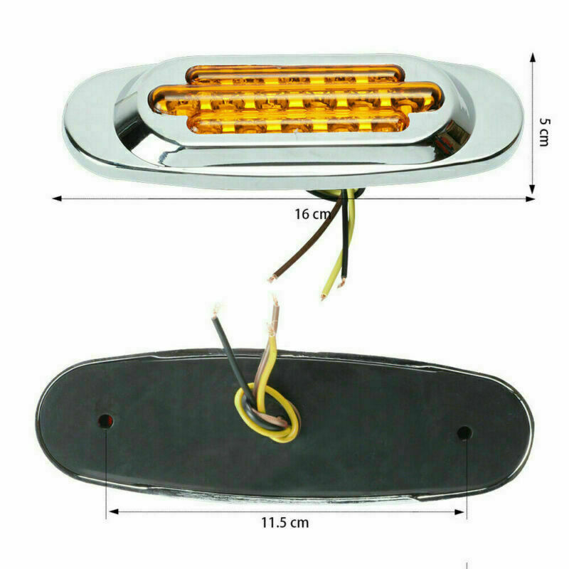 12V 6-1/2" 16-LED Clear/Amber Trailer Side Marker Turn Signal Chrome Lights 14pc