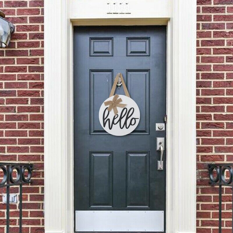 12 Inches Welcome Wreath Hello Sign Front Door Decoration Round Wooden Sign R7X7