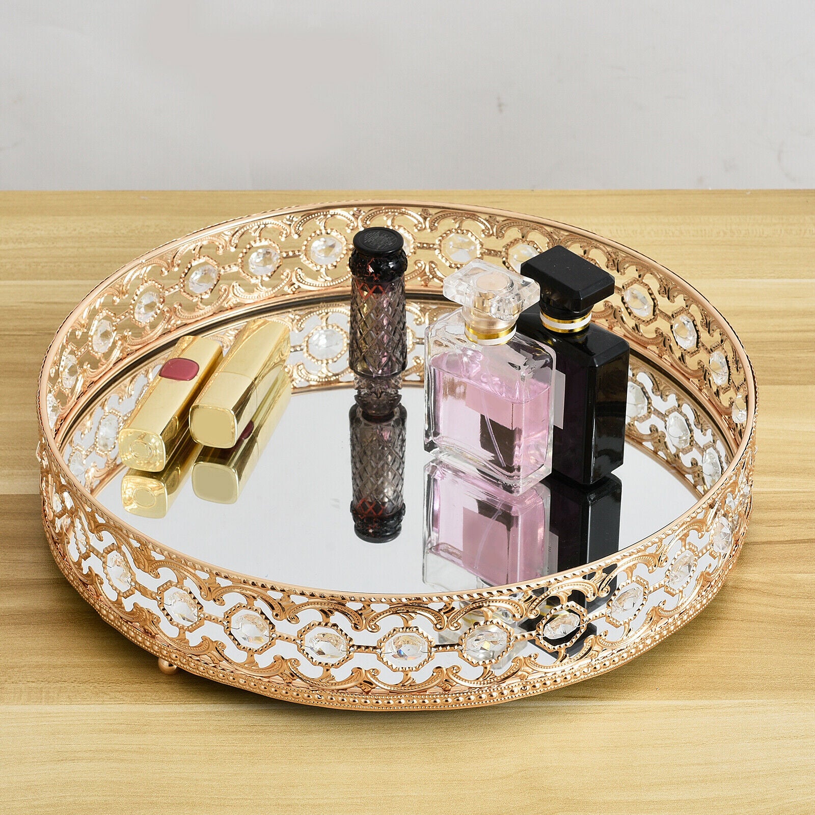 Mirrored Makeup Tray Display for Dresser Bathroom Decoration Birthday Gift
