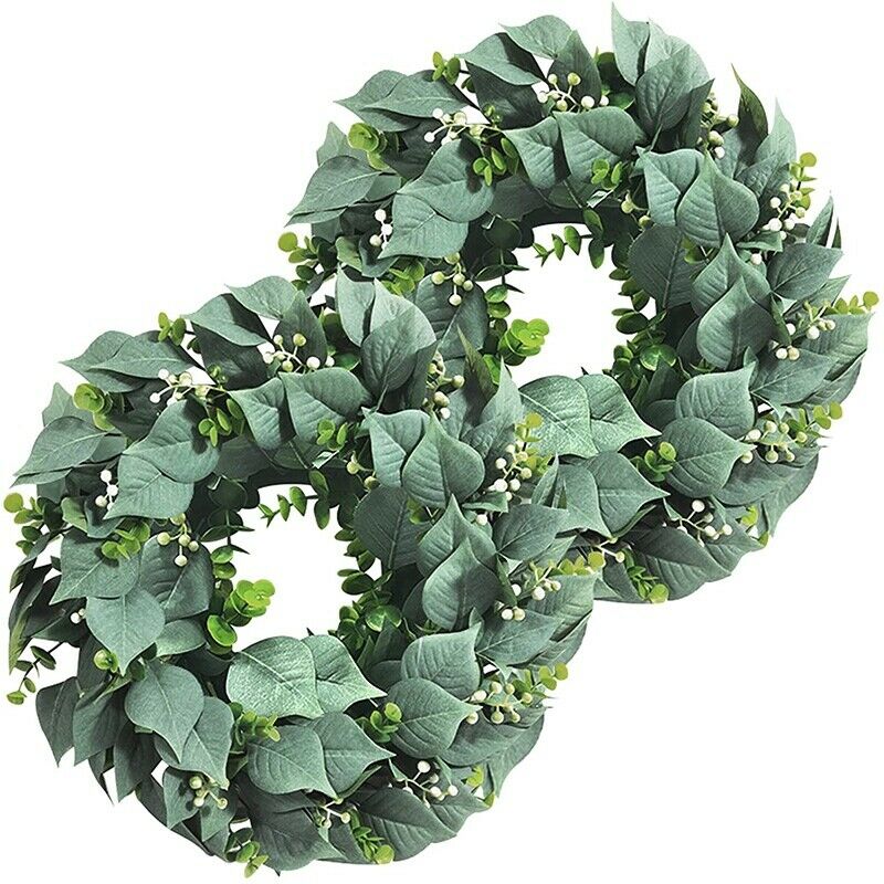 2 Pack Artificial Eucalyptus Wreath for Front Door Decor, 11inch Greenery LeX3L3