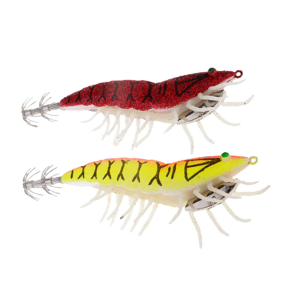 2pcs Noctilucent Shrimp Fishing Lure Prawn Bait Squid Jig Hook Night Fishing