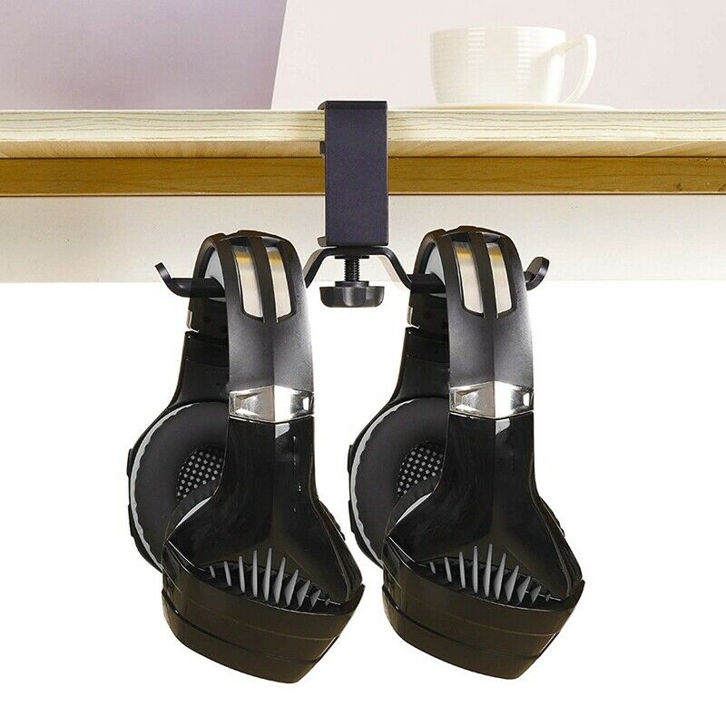 Dual Headphone Stand Under Desk, Universal PC Gaming Desk Headphone Hanger, R2R3