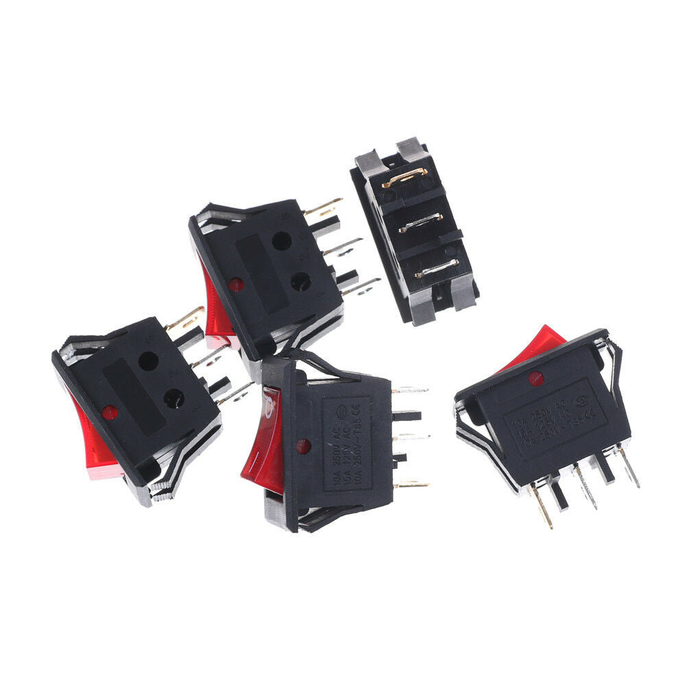 5PCS Red AC15A/250V 20A/125V ON-OFF 2 Position SPST Boat Rocker Switch 3 pC!
