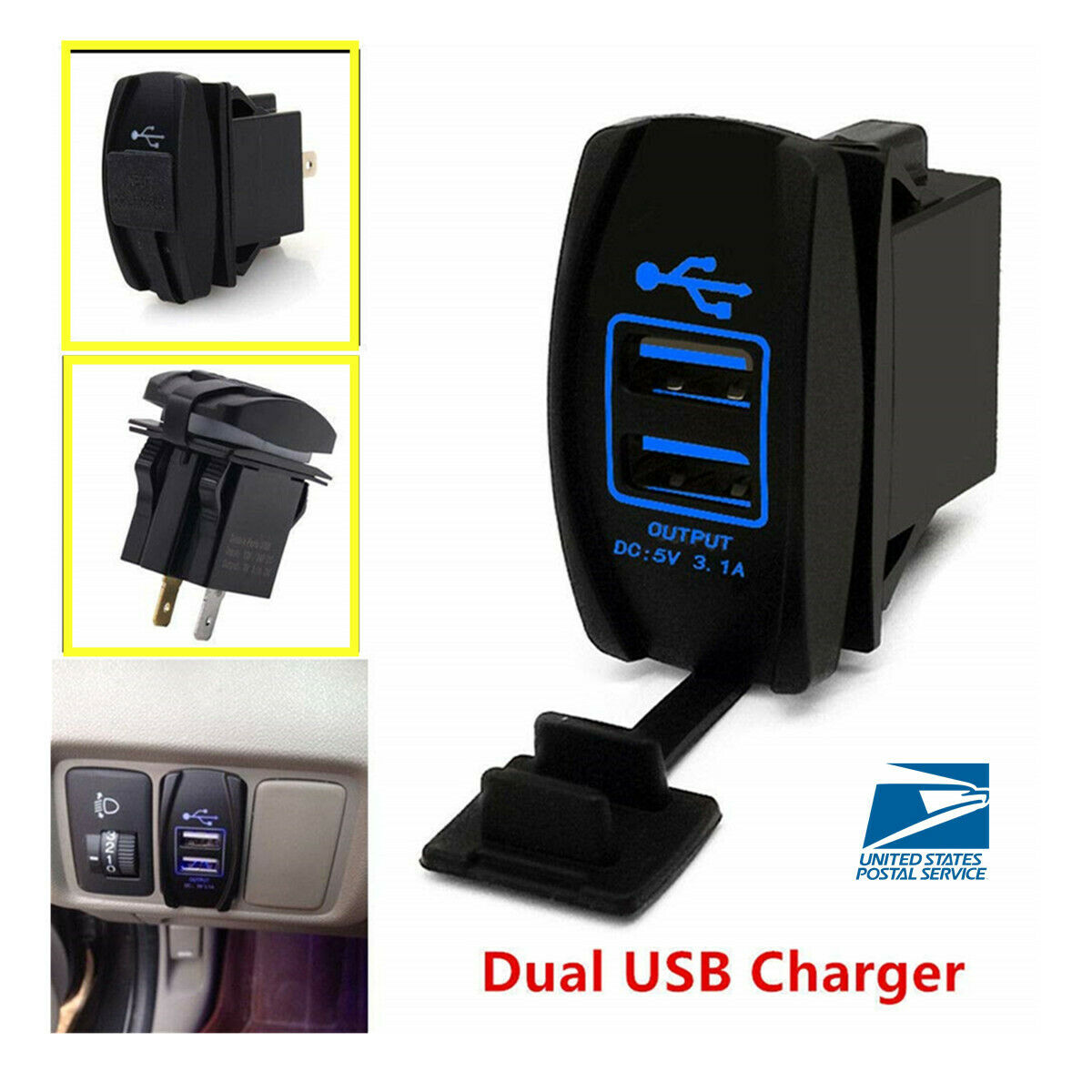 1PCS 5V Dual USB Charger Black Plastic & Rubber Not Easy To Distort Dustproof