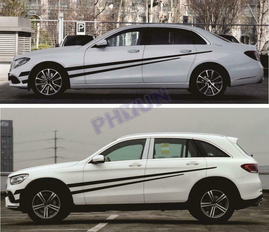 2 Pcs Car Body Stickers Matt Black Streamline Style 94.5'' x 8.7'' Universal