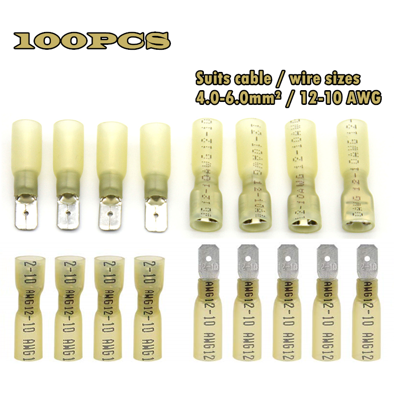 100PCS Male Female Spade Wire Connectors Waterproof Crimp Terminals Kit 12-10AWG