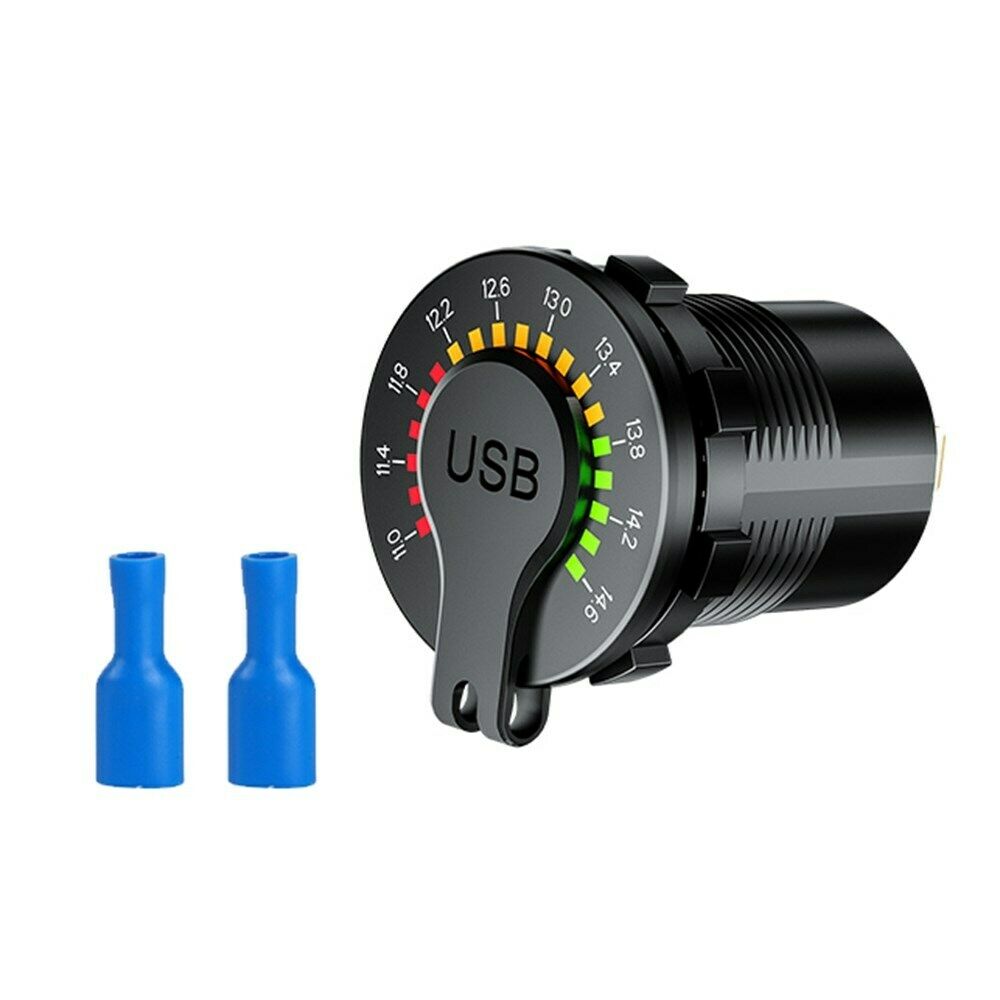 Dual USB Car Charger Socket Power Outlet QC3.0 36W LED Voltmeter for Car Boat