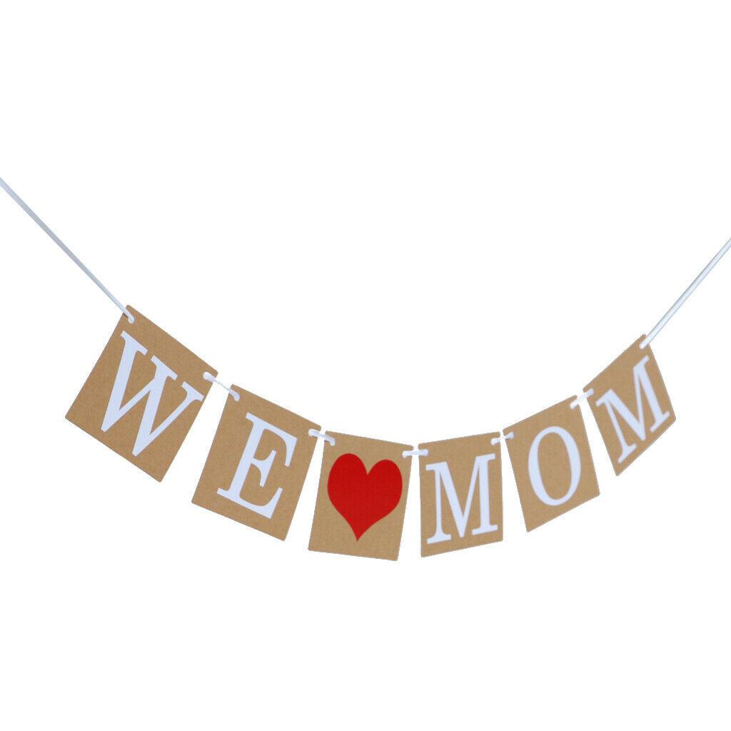 Mothers Day Banner Kraft Paper Heart WE LOVE MOM Bunting Home Hanging Decor