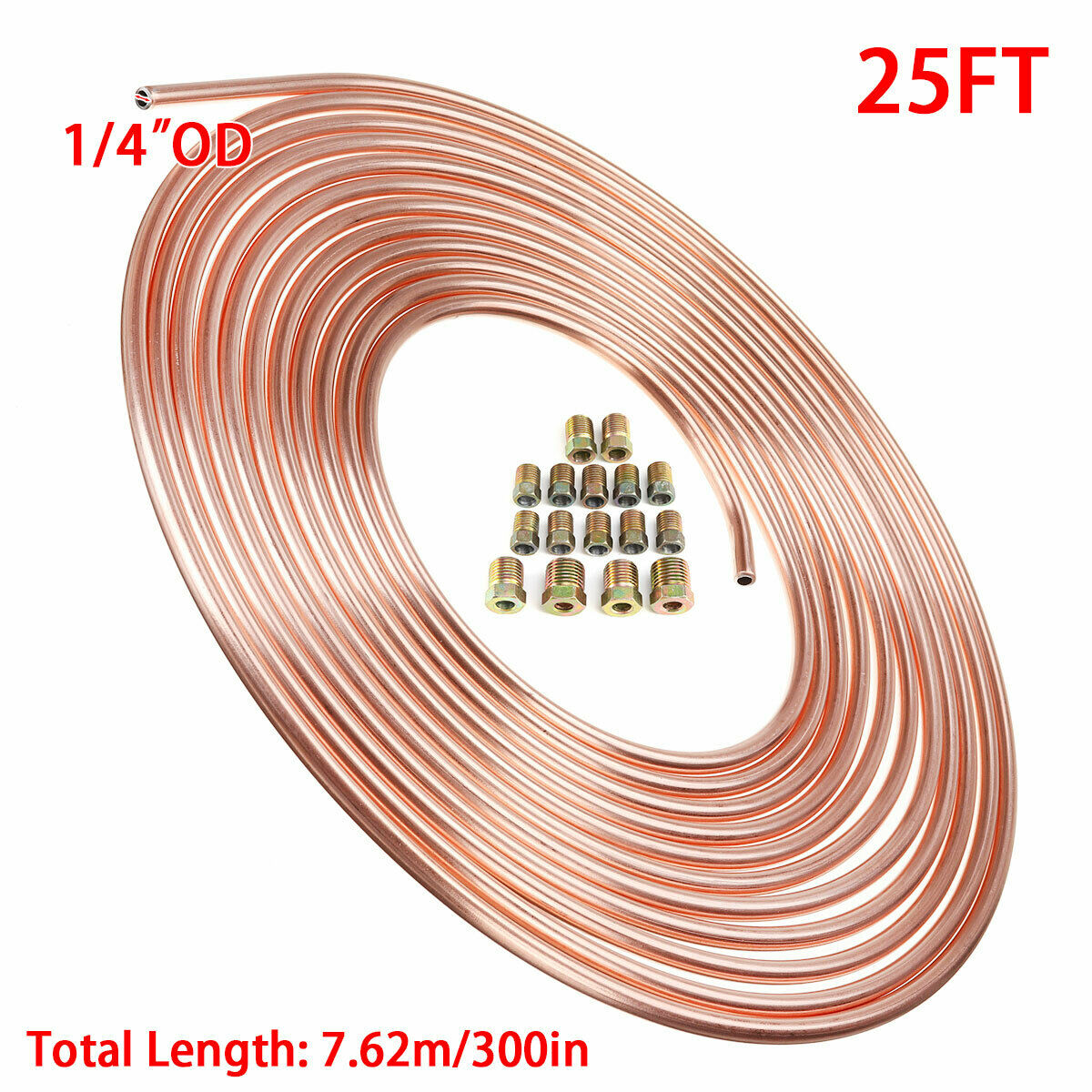 Copper Steel Nickel Kunifer Brake Line Pipe 25ft Roll 3/16" Metric 20pc
