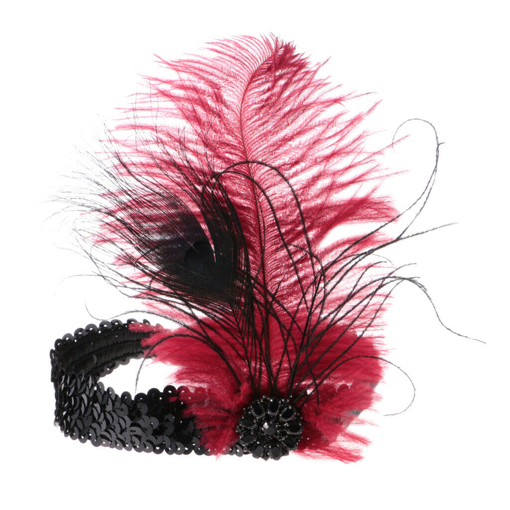 1920s Flapper Red Feather Headband,  Hair Accessories for Wedding Tea Party