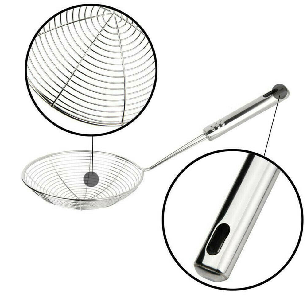 1X Strainer Skimmer Stainless Steel Spider Strainer Ladle Kitchen 12 Inches Bowl