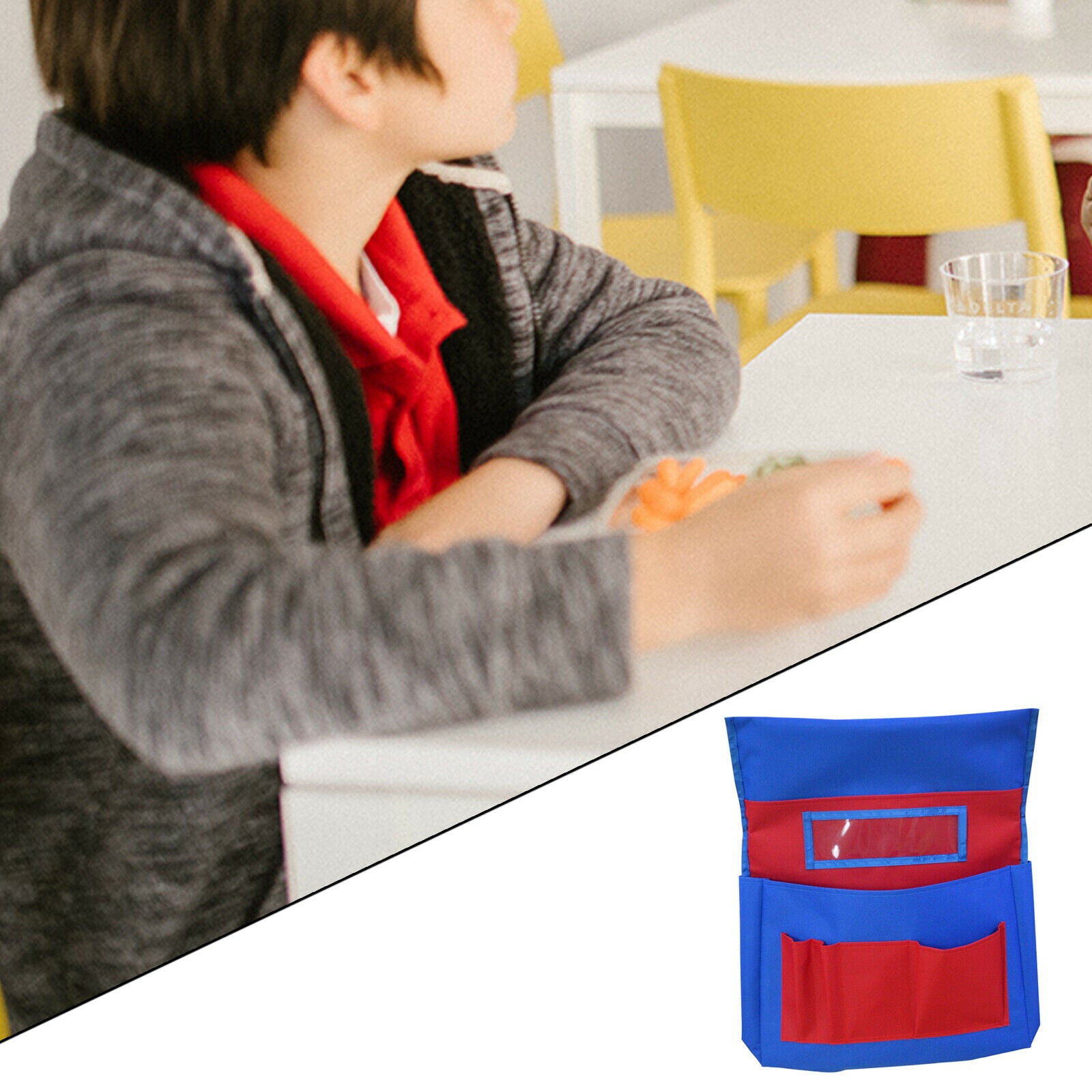 Chair Pocket Pouch with 6 Pockets with Label Slot for Books Papers Blue Red