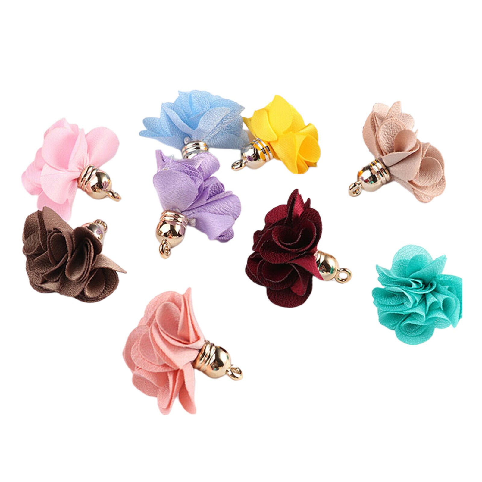 100pcs Cloth Fabric Flower Pendants Tassel Charms Mixed Color DIY 25-30mm