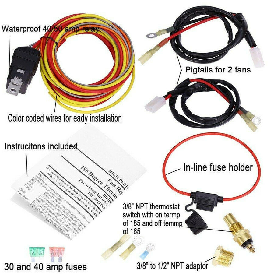 Dual Electric Cooling Fan Wiring Harness Thermostat Temp Switch Sensor Relay Kit
