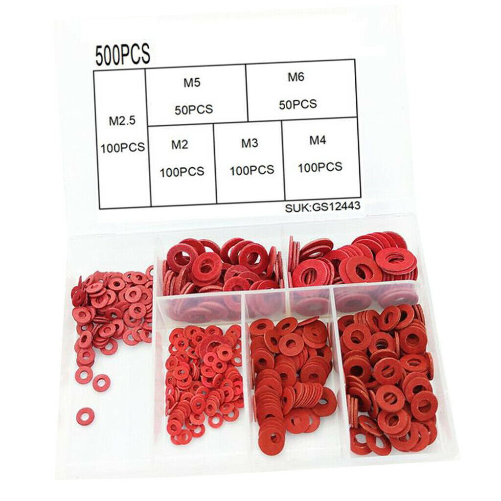 500Pcs Red Insulation Flat Washer Set Insulation Washer Gasket Red Steel Paper