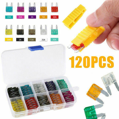 120pc  Mini Fuse Assortment Set Auto Car Motorcycle Kit + Puller