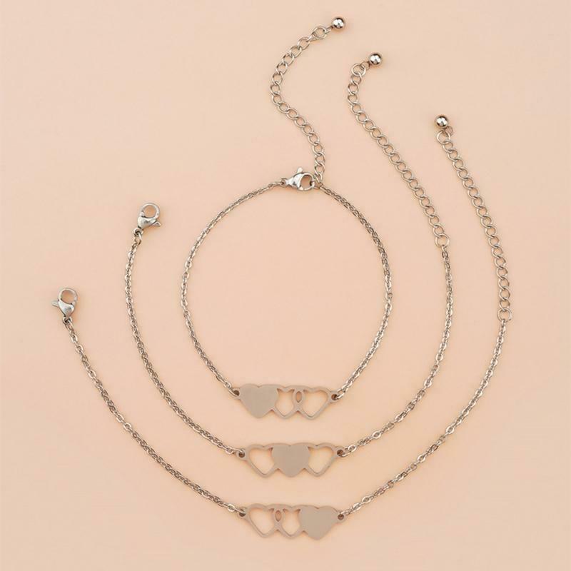 Creative Stainless Steel Heart-shaped Card Bracelet 3-piece Set for Friends