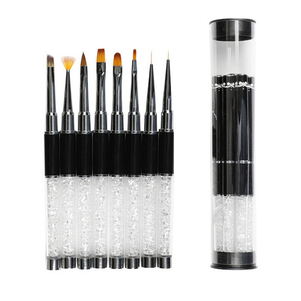 8 PCS Nail  Gel Brush Gradient Painting Pen Rhinestone Handle Nail Art DIY Tool