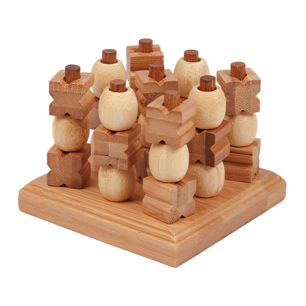 Classic Traditional Wooden Tic Tac Toe Pushing Me XO Fun Intelligent Board Game