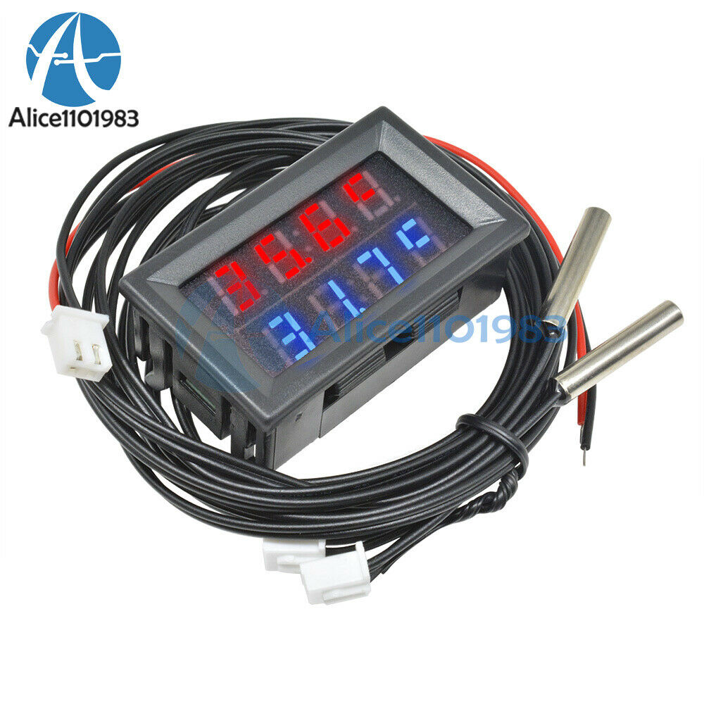 DC4V-28V Red Blue Dual LED Display Digital Thermometer Temperature Sensor Porbe