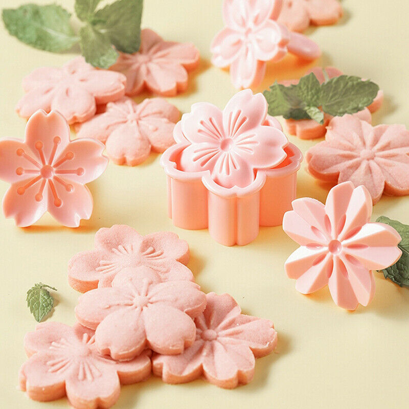5pcs/set Sakura Cookie Mold Stamp Biscuit Mold Cutter Pink Fondant Baking T Wn
