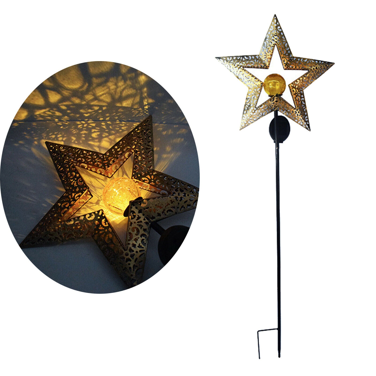 Garden Solar Lights Metal Star Stake Light Ornaments Warm White LED Pathway