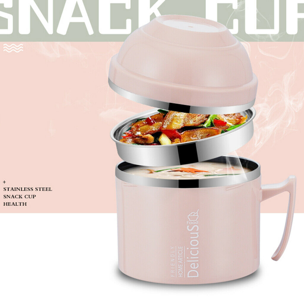 Stainless Steel 3 tier thermal bento Lunch Box Snack Cup With Soup Bowl Pink
