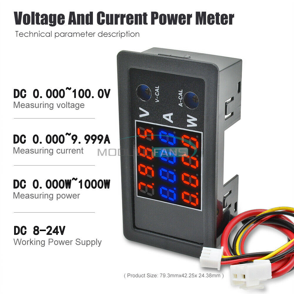 0.28" DC 100V 10A 1000W Four-digit LED Display Voltage and Current Power Meter