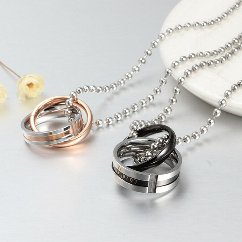 2 Pieces 316L Stainless Steel His Hers Double Ring Pendant Necklace Jewelry