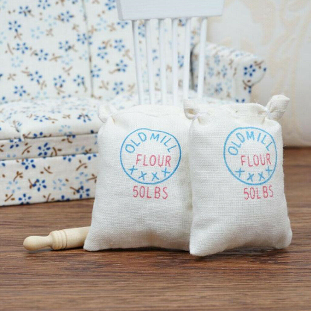 1/12 Simulation Two Bags Flour Sack Rolling Pin Kitchen Room Ornaments
