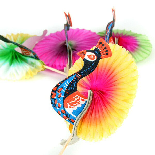 Generic Colorful Peacock Cocktail Drink Fruit Cake Sticks Pack of 50