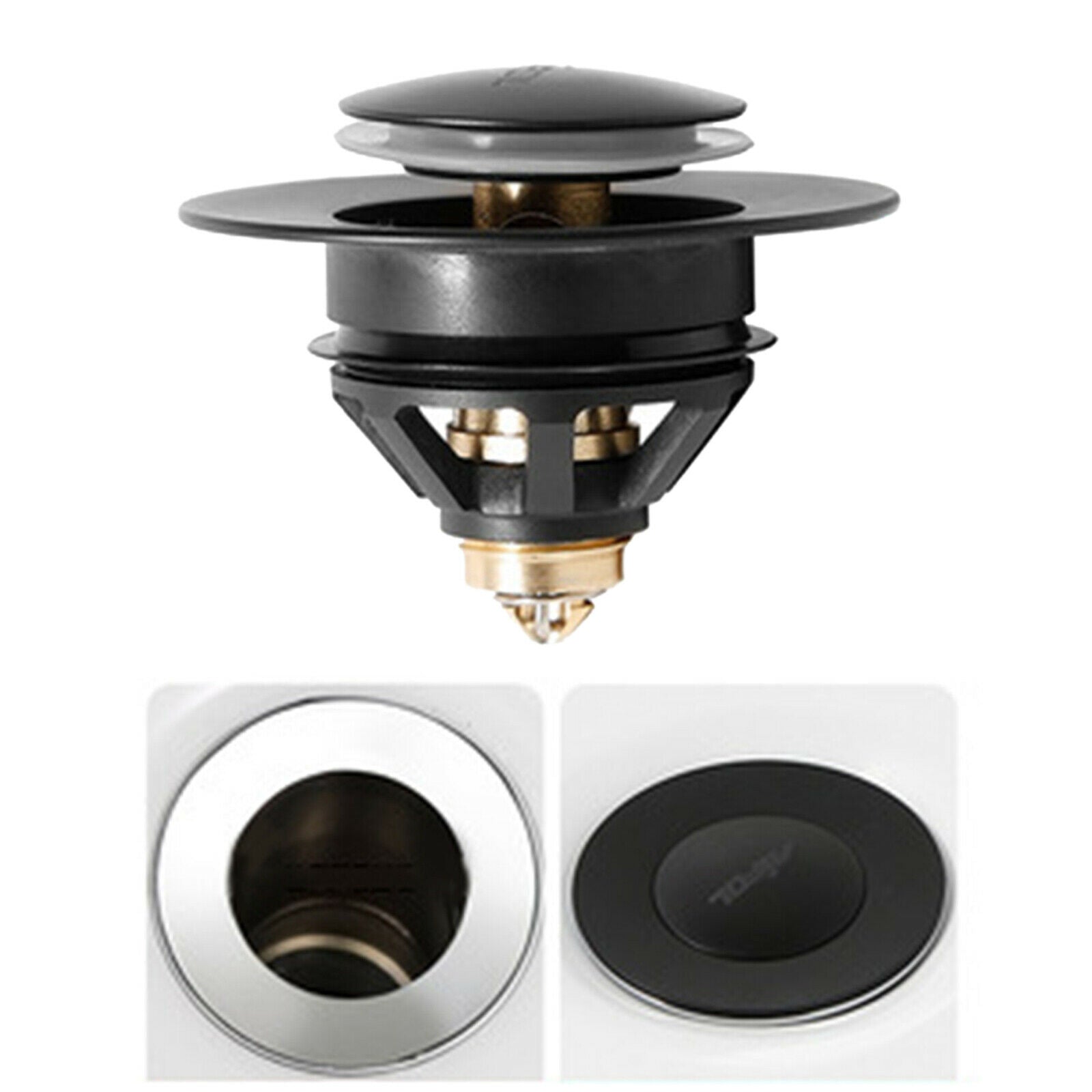 2-in-1 Wash Filter Sink Bathtub Plug with Basket Bathroom 37 to 40mm Black