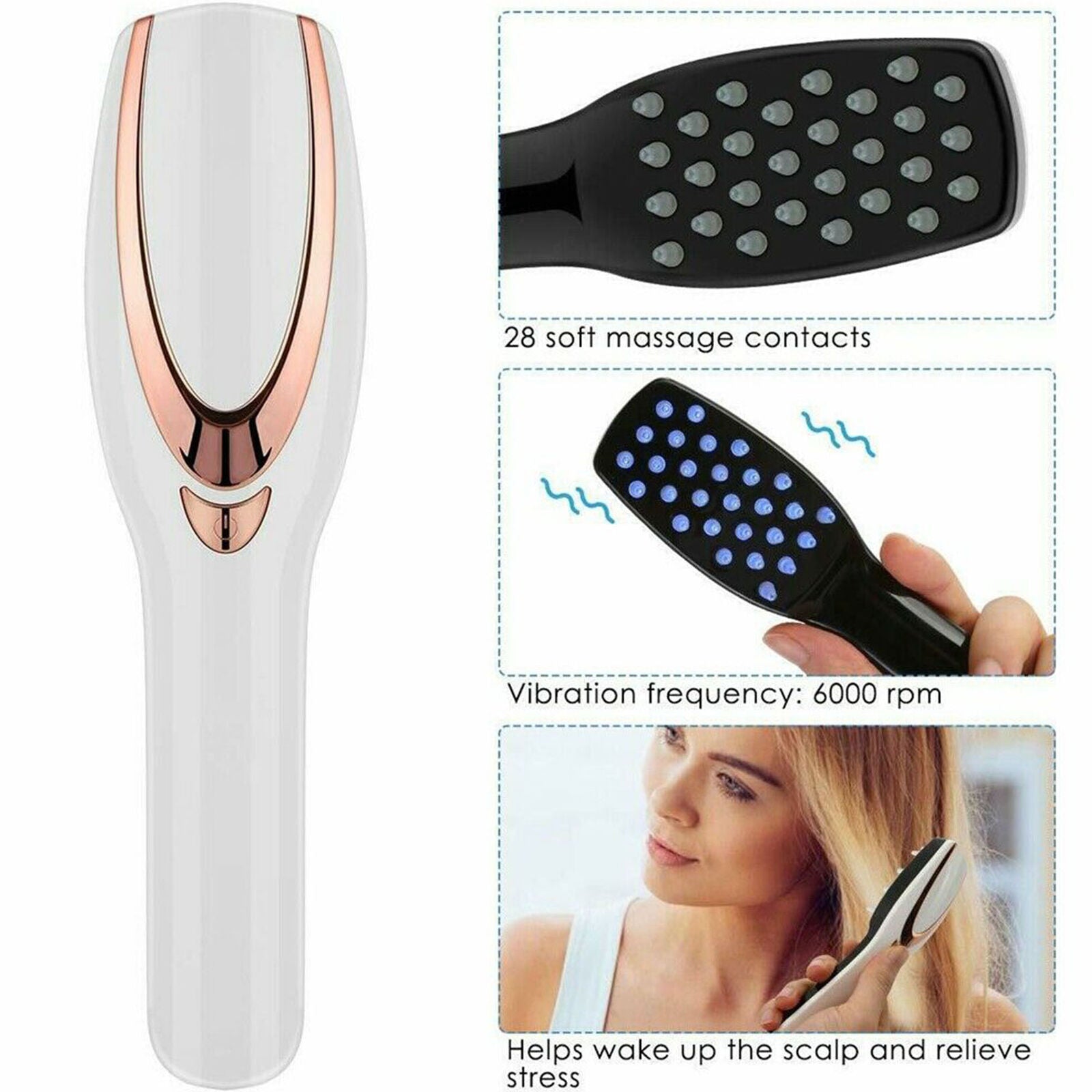 3 in1 Electric Phototherapy Massager Comb Head Scalp Vibration Relax Hair Brush
