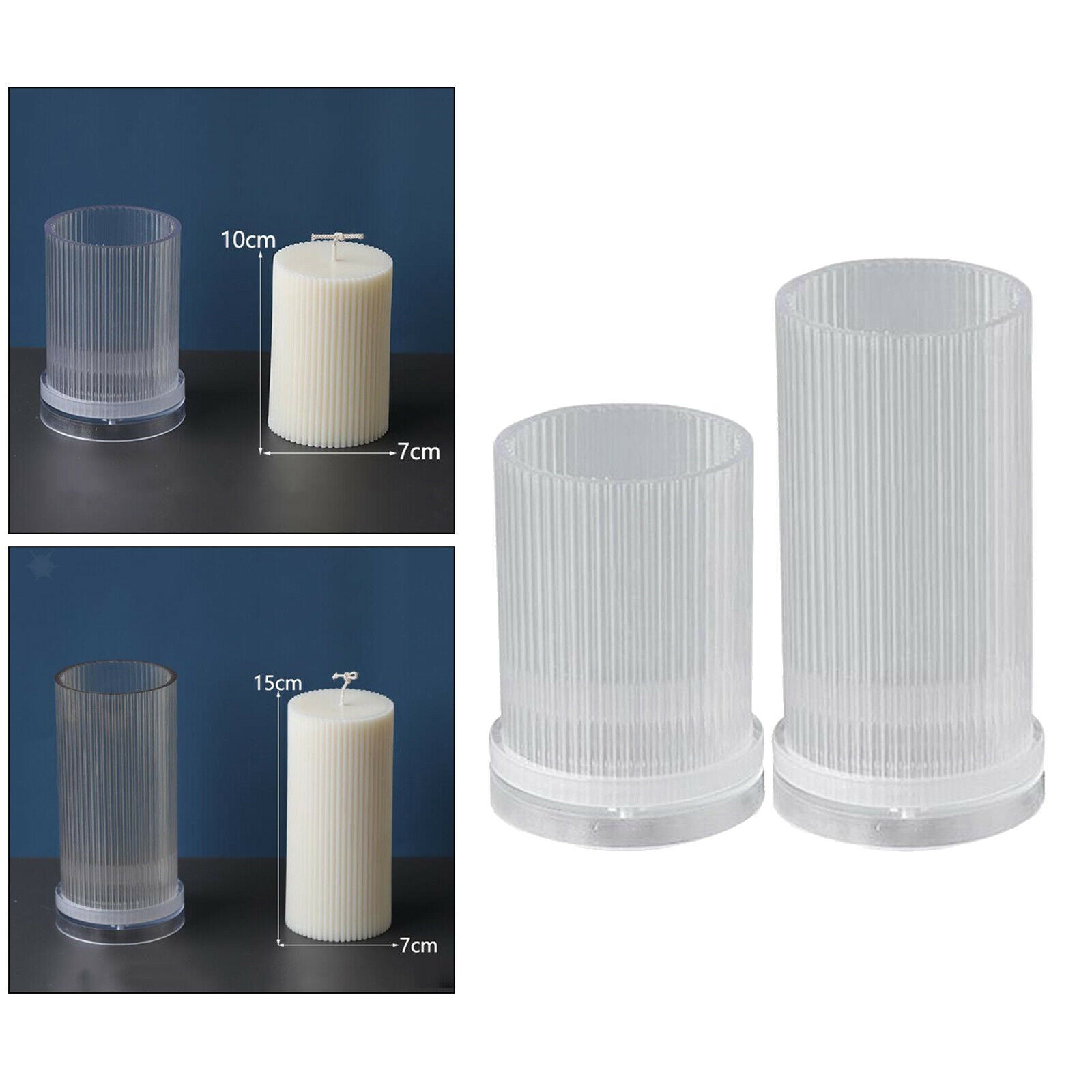 2x Clear Candle Molds Large Round Cylinder Rib Aroma Wax Candle Making DIY