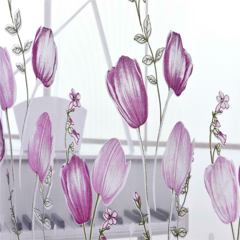 100*200cm Window Voile Curtain Panel Sheer Tulle Drape Tullip Flower Purple