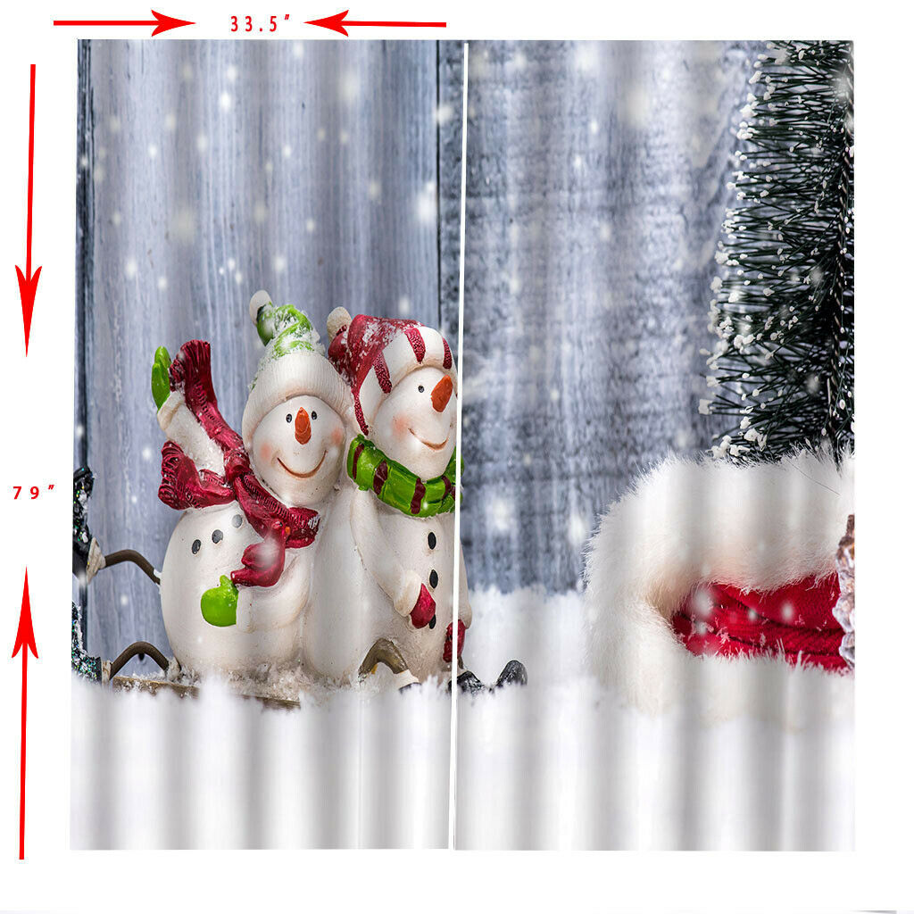 2Set Christmas Curtains, Winter Season Snowman Xmas, Living Room Bedroom Window