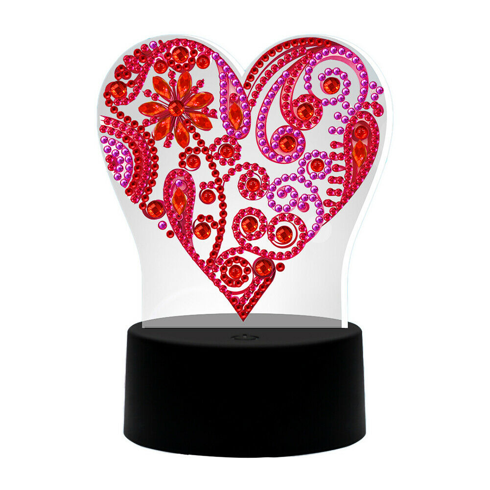 DIY Diamond Painting Heart LED Light Special Shaped Embroidery Rhinestones @
