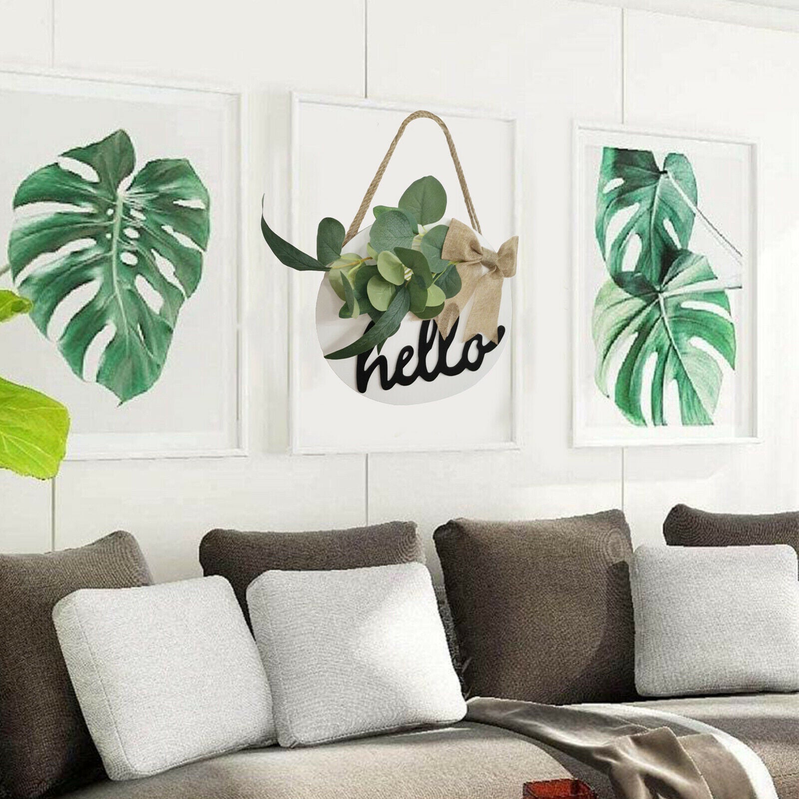 Wood Hello Sign Front Door Decor Farmhouse Hanging Sign Door Wreaths White