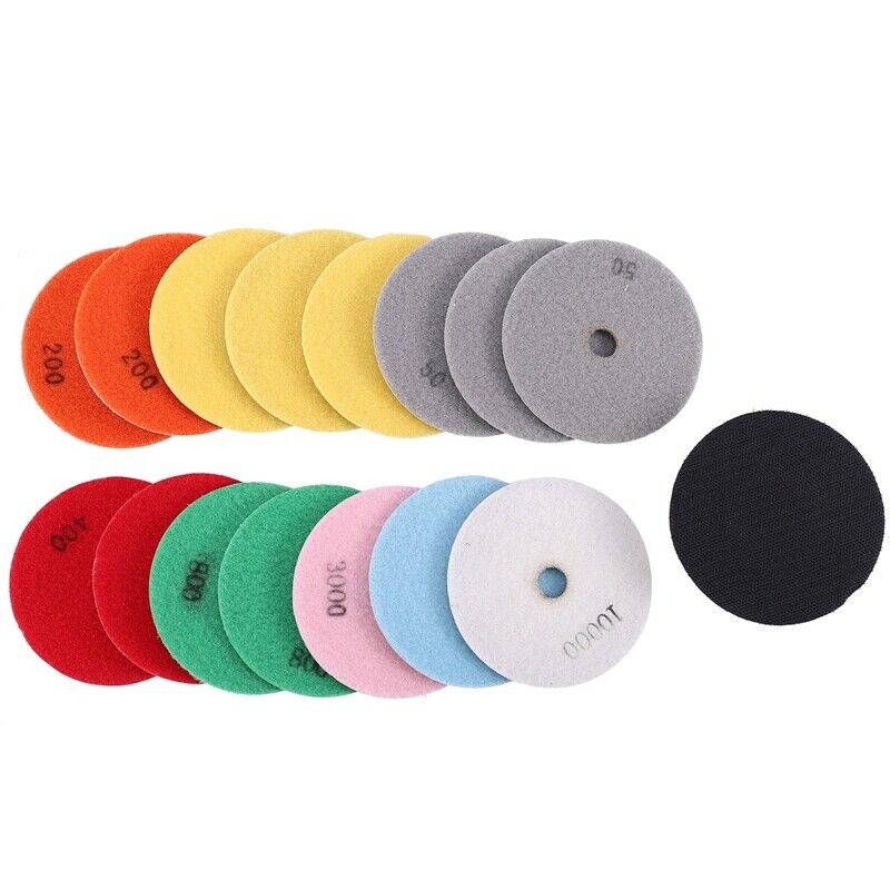 16Pcs Diamond Polishing Pads Kit 4 Inch 100Mm Wet/Dry for Granite Stone ConcreG1