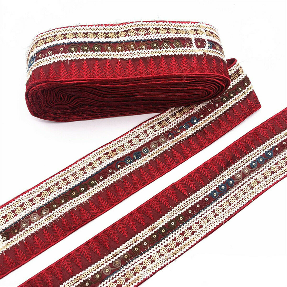 2 Yards Lace Ethnic Trim Embroidery Jacquard Ribbon Woven Belt Collar Craft DIY