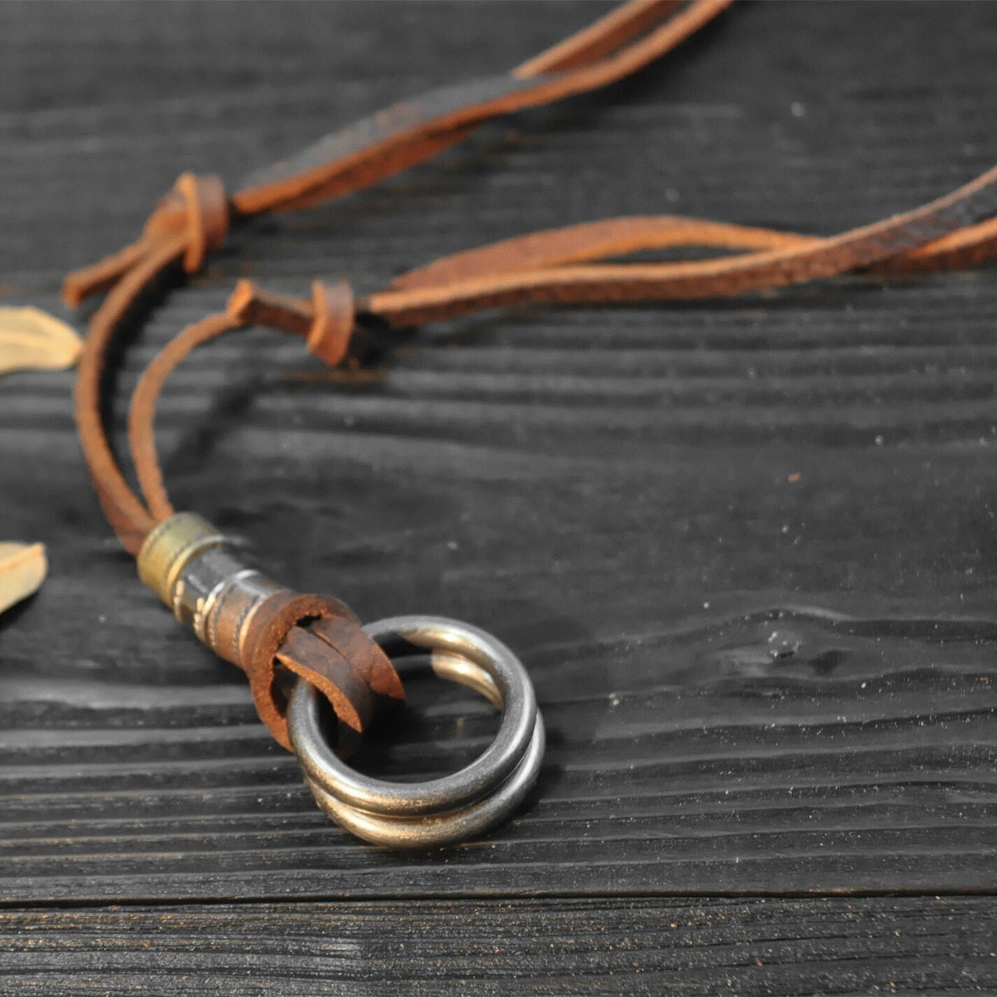 Men Retro Leather LUS Cord Necklace Double Circle Ring Pendant Jewelry CHI