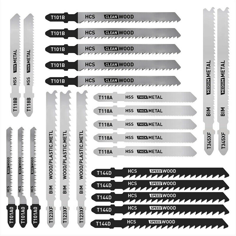 25 Pcs T Shank Jig Saw Blade Set, T-Shank Blades for Wood, Plastic and Metal CP4