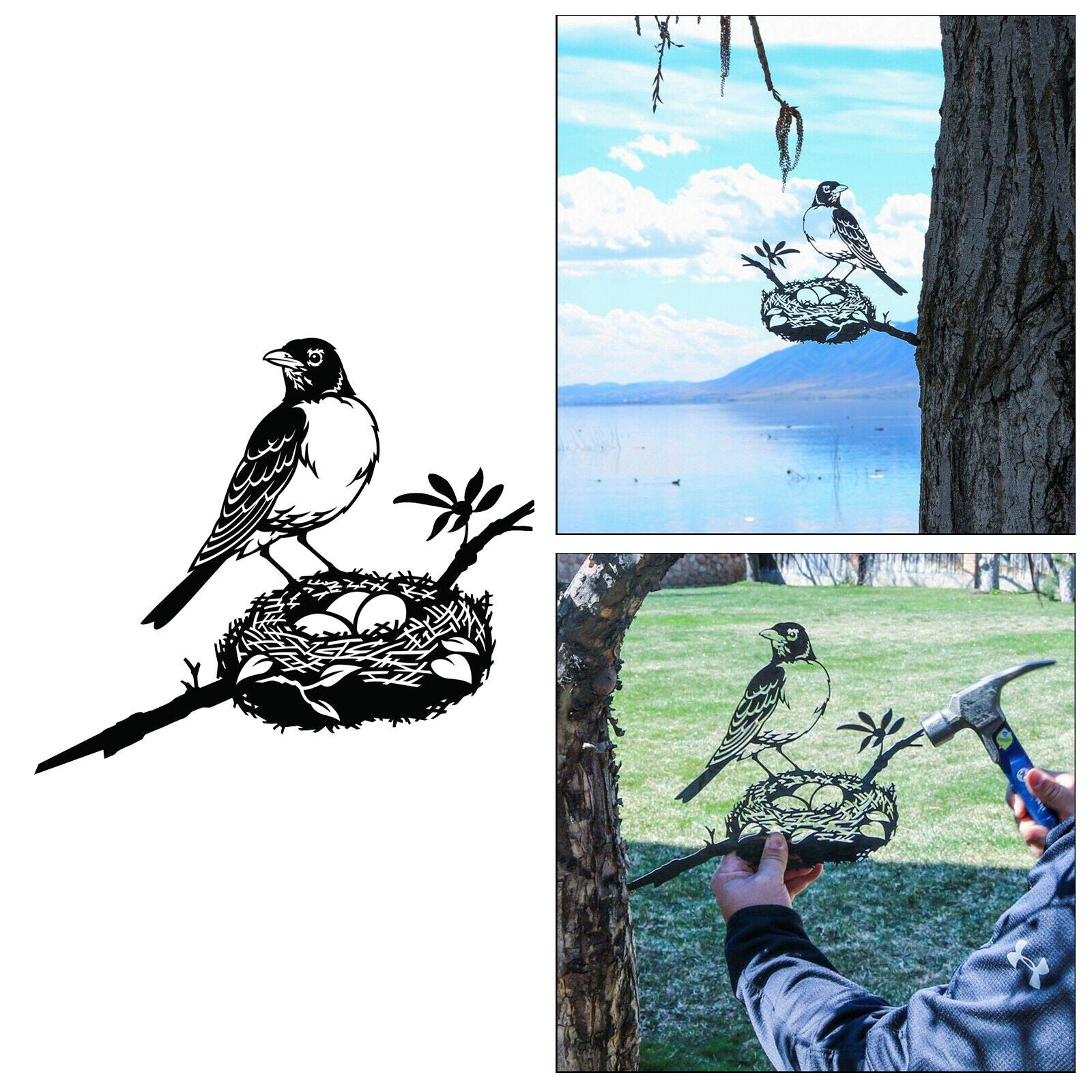 Iron Handmade Silhouette Art Gate Branch Decoration Artwork Bird with Nest