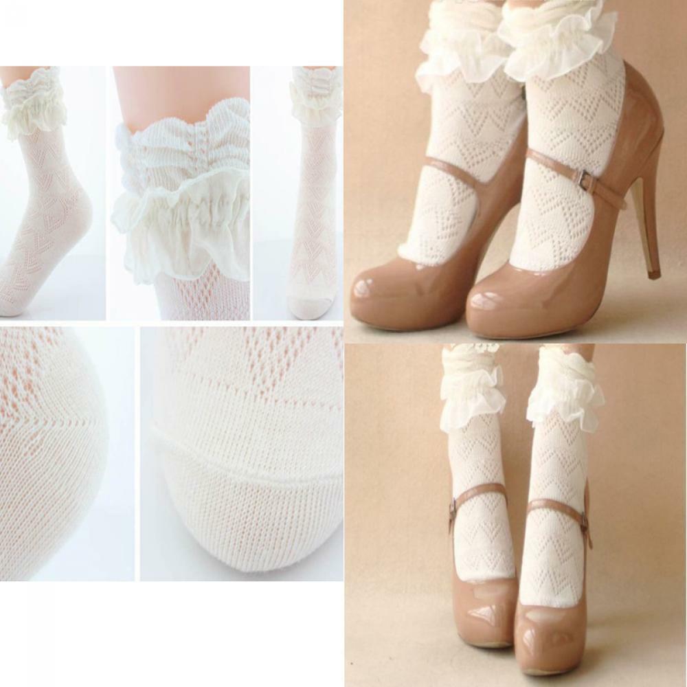 2021 Cute Women Girls Ankle Fancy Retro Lace Ruffle Frilly School Short Socks CA