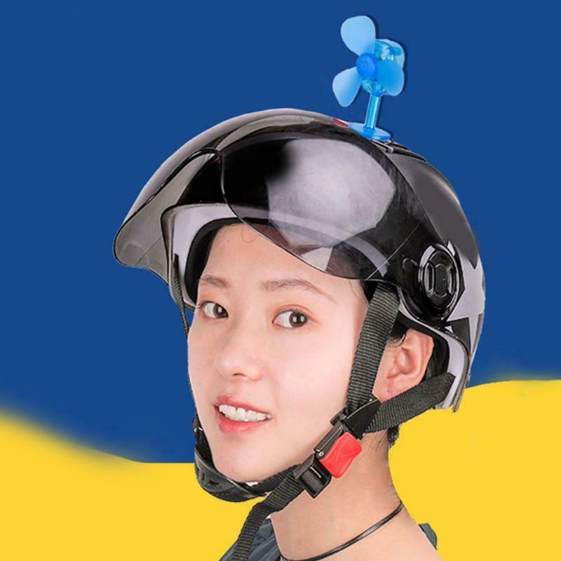 Blue Bike Motorcycle Helmet Fan with Light Easy to Install Rotatable Propeller