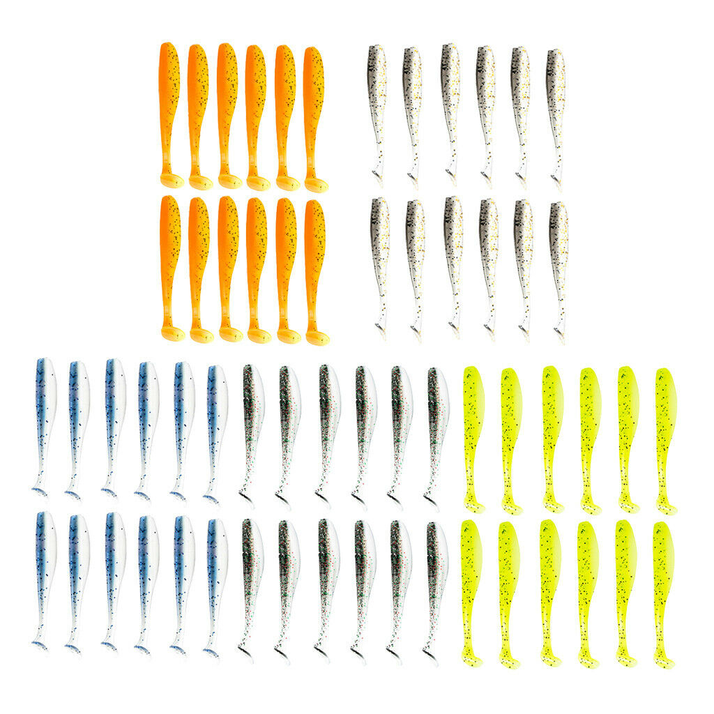 60x Artificial Swimbaits Minnow Shad Paddle Tail Worms Fishing Shiner Baits