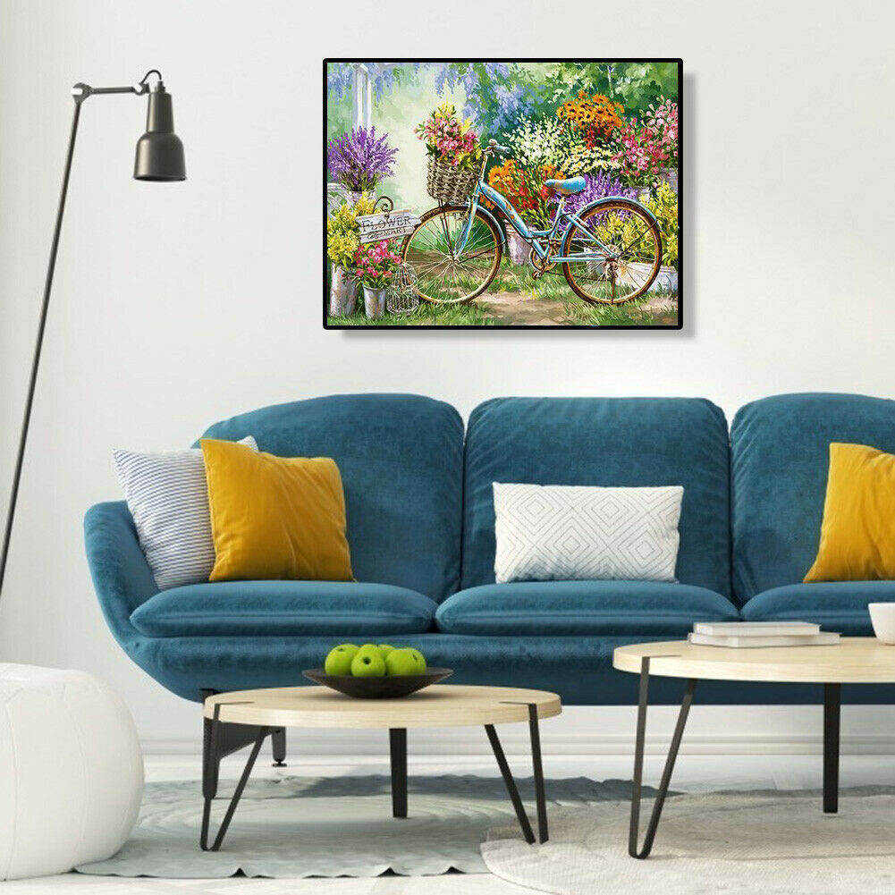 Frameless Painting By Numbers DIY Bicycle Hand Painted Canvas Oil Picture @
