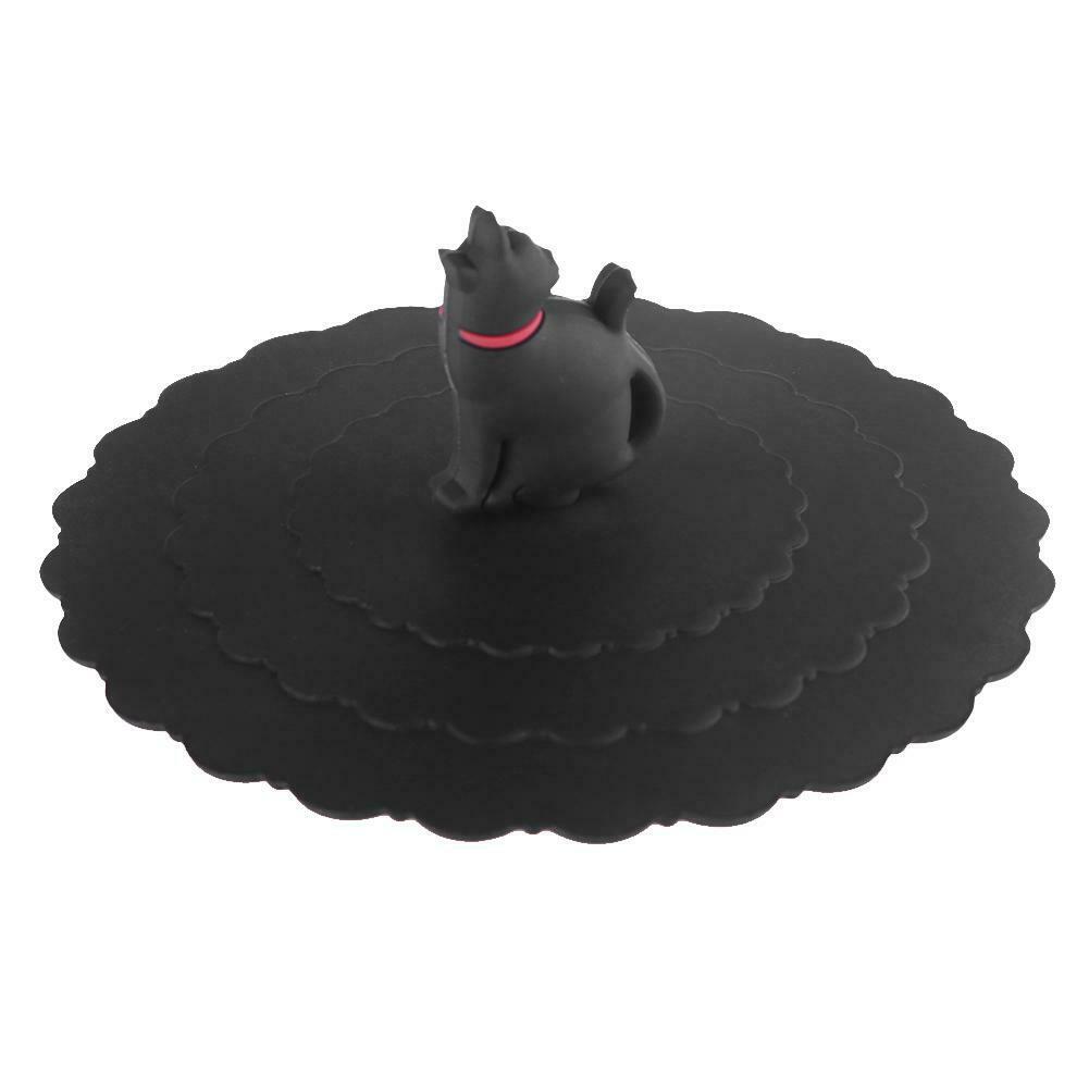 Silicone Cup Lid Heat Resistant Leakproof Reusable Sealed Cover (Black Cat) A#S