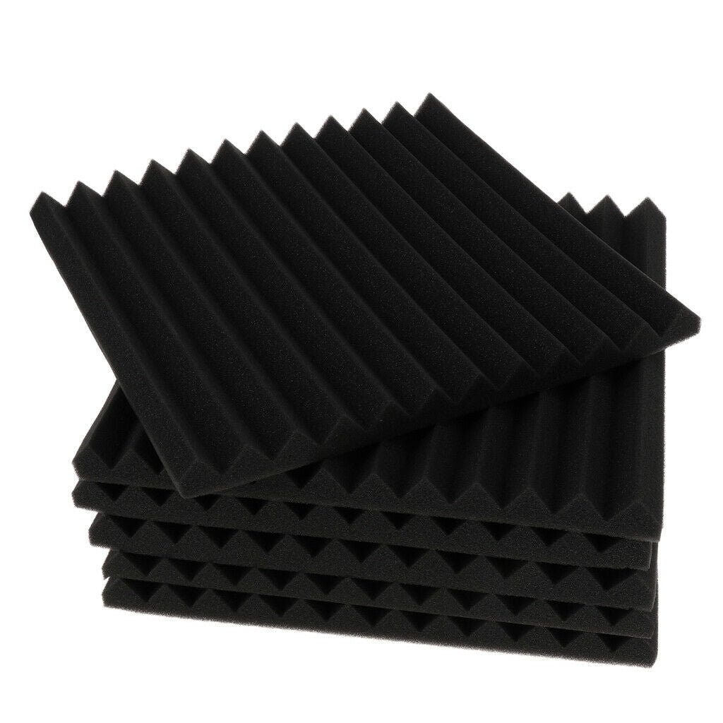 6pcs Acoustic Foam Black Wedge Panel Wall Studio Sound Proof Thick Board